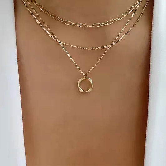 IPARAM Gold Multi - Layered Circle Pendant Necklace Women - Shop Dealza